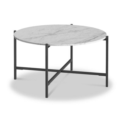 Pimlico White Marble 78cm Round Coffee Table - Dark Grey Metal Frame - By Roseland Furniture