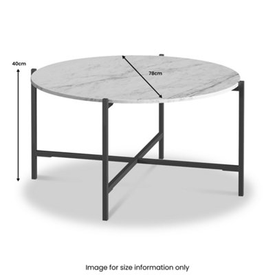 Pimlico White Marble 78cm Round Coffee Table - Dark Grey Metal Frame - By Roseland Furniture