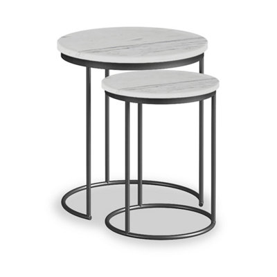 Pimlico White Marble Nest of Tables - Dark Grey Metal Frame- Set of 2 By Roseland Furniture