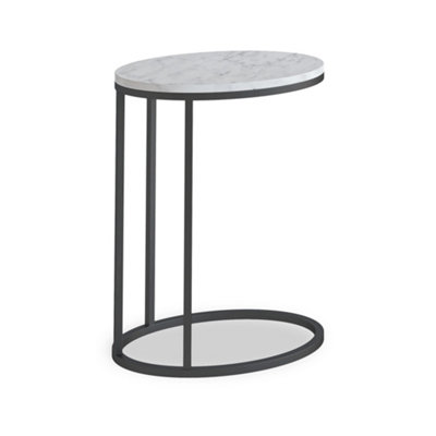 Pimlico White Marble Oval C Side Table - Dark Grey Metal Frame - By Roseland Furniture