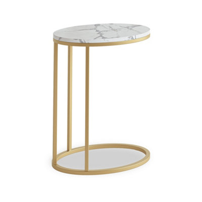Pimlico White Marble Oval C Side Table - Gold Metal Frame - By Roseland Furniture