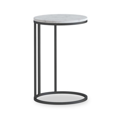 Pimlico White Marble Round C Side Table - Dark Grey Metal Frame - By Roseland Furniture