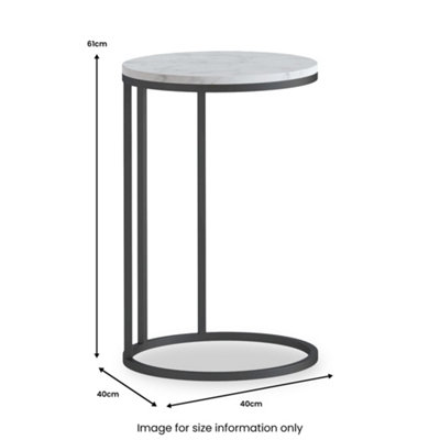 Pimlico White Marble Round C Side Table - Dark Grey Metal Frame - By Roseland Furniture