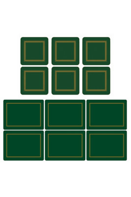 Pimpernel Classic Emerald Green Placemats and Coasters Set of 6