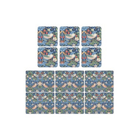 Pimpernel Strawberry Thief Placemats and Coasters Blue Set of 6