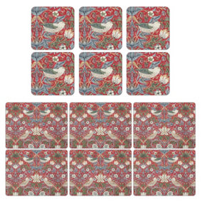 Pimpernel Strawberry Thief Placemats and Coasters Red Set of 6