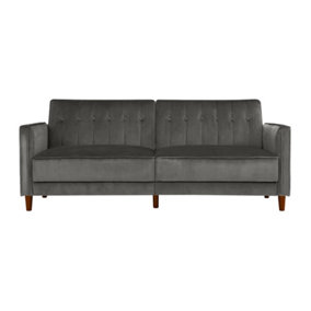 Pin tufted transitional futon in velvet grey