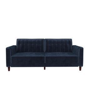 Pin tufted transitional futon velvet blue