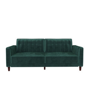 Pin tufted transitional futon velvet green