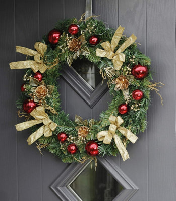 Pine Christmas Wreath with Baubles - Deluxe Assorted Designs Indoor Garland Decorations - Traditional Christmas Decorations