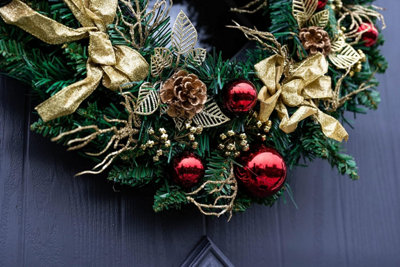 Pine Christmas Wreath with Baubles - Deluxe Assorted Designs Indoor Garland Decorations - Traditional Christmas Decorations - 4
