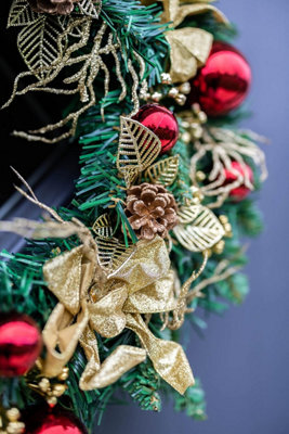 Pine Christmas Wreath with Baubles - Deluxe Assorted Designs Indoor Garland Decorations - Traditional Christmas Decorations - 5