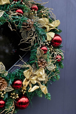 Pine Christmas Wreath with Baubles - Deluxe Assorted Designs Indoor Garland Decorations - Traditional Christmas Decorations - 6