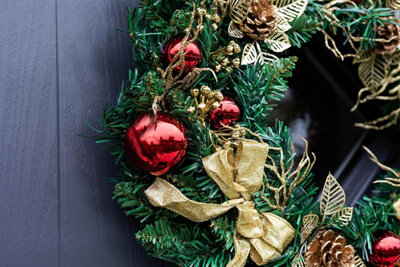 Pine Christmas Wreath with Baubles - Deluxe Assorted Designs Indoor Garland Decorations - Traditional Christmas Decorations - 7