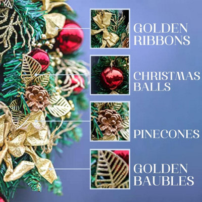 Pine Christmas Wreath with Baubles - Deluxe Assorted Designs Indoor Garland Decorations - Traditional Christmas Decorations - 8