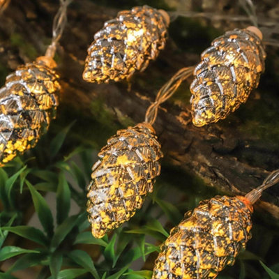 Pine Cone String Lights 2m 10LED Battery Power, Warm White Fairy Lights ...