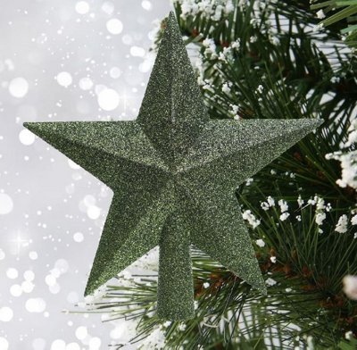 Pine Green Christmas Tree Star Topper Glitter Plastic Tree Decoration 20cm - 3