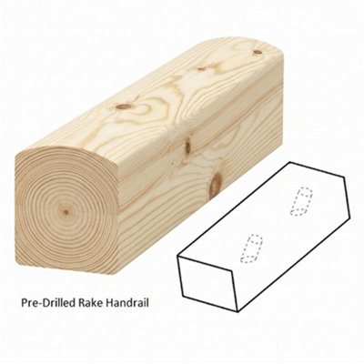 Pine Handrail Contemporary 4.2m Rake Drilled For 14mm Metal Spindles UK ...