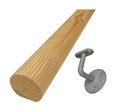 Pine Handrail Mopstick 4m (with 4x  wall brackets)