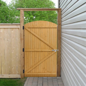 Pine Wood Arch Top Garden Gate with Secure Latch 105cm W x 180cm H