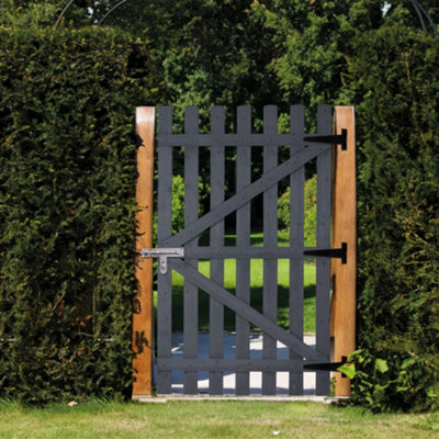 Pine Wood Garden Fence Door with 3 Hinges and Latch, Grey, 90x150cm