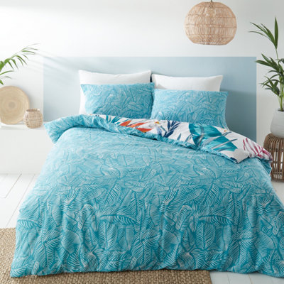Pineapple Elephant Bedding Ayanna Tropical Floral Cotton King Duvet Cover Set with Pillowcases Teal