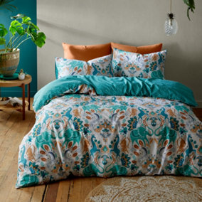 Pineapple Elephant Bedding Carnival Animals Double Duvet Cover Set with Pillowcases Teal