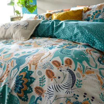 Pineapple Elephant Bedding Carnival Animals Super King Duvet Cover Set with Pillowcases Teal