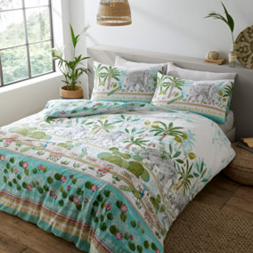 Pineapple Elephant Bedding Elephant Oasis Cotton King Duvet Cover Set with Pillowcases Green