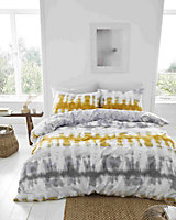 Pineapple Elephant Bedding Hermosa Tie Dye Cotton Double Duvet Cover Set with Pillowcases Grey/Ochre