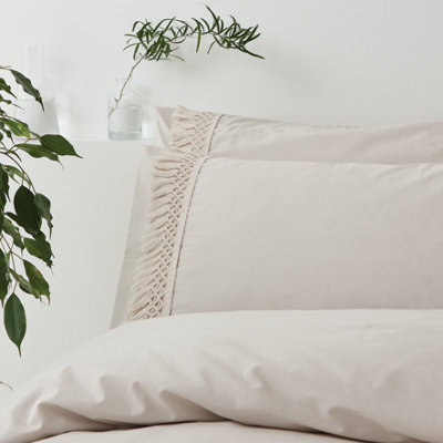 Pineapple Elephant Bedding Izmir Cotton Tassel Double Duvet Cover Set with Pillowcases Stone Grey