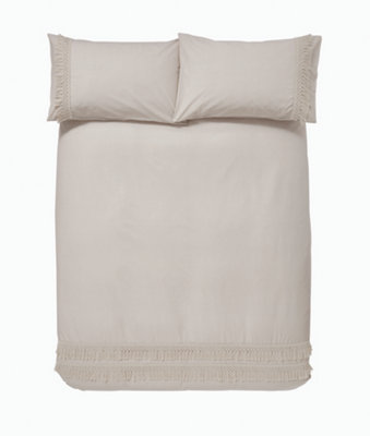 Pineapple Elephant Bedding Izmir Cotton Tassel Duvet Cover Set with Pillowcases Stone Grey