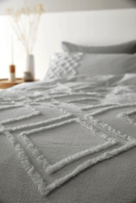 Pineapple Elephant Bedding Tufted Cotton Diamond Super King Duvet Cover Set with Pillowcases Grey