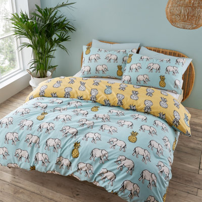 Pineapple Elephant Bedding Tupi Pineapple Cotton King Duvet Cover Set with Pillowcase Ochre Teal