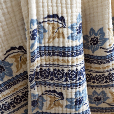 Pineapple Elephant Ines Floral Cotton Matelassé 130x170cm Bedspread Indigo Blue