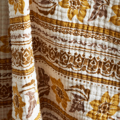 Pineapple Elephant Ines Floral Cotton Matelassé 130x170cm Bedspread Yellow