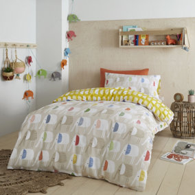 Pineapple Elephant Kids Bedding Minbu Elephant Cotton Double Duvet Cover Set with Pillowcases Natural