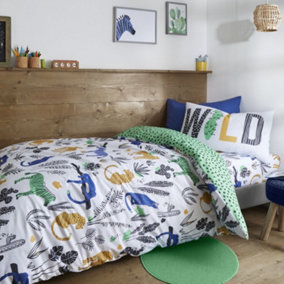 Pineapple Elephant Kids Bedding Wild Jungle Animals Cotton Single Duvet Cover Set with Pillowcases Green