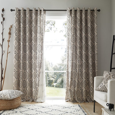 Pineapple Elephant Living Ziri Geo 46x72 Inch Eyelet Curtains Two Panels Natural DIY at B&Q
