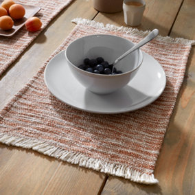 Pineapple Elephant Textured Frayed Edge Cotton Placemat Pair Terracotta
