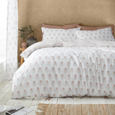 Pineapple Elephant Woodblock Floral So Soft Double Duvet Cover Set with Pillowcases Clay