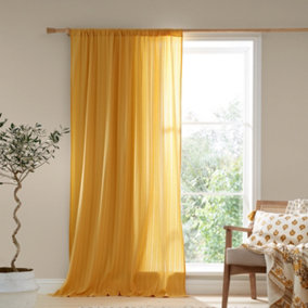 Pineapple Elephant Zofia Broderie Cotton Anglaise 55x72 Inch Tab Top Voile Curtain Panel Ochre