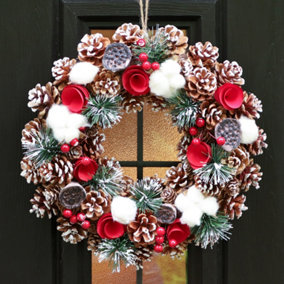 Pinecone and Roses Artificial Christmas Wreath