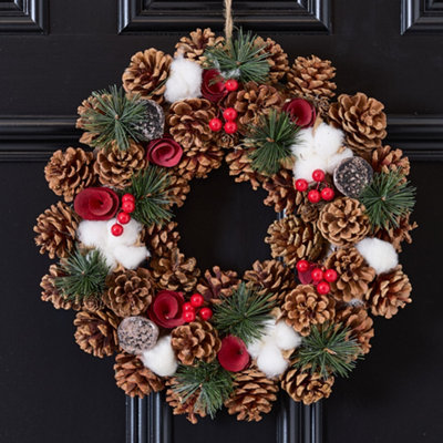 Pinecone and Roses Festive Decor Autumn-Winter Front Door Wreath ...