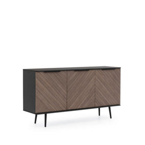 Pinelli Sideboard Cabinet - Modern Black Graphite & Oak Finish - W1500mm x H800mm x D410mm