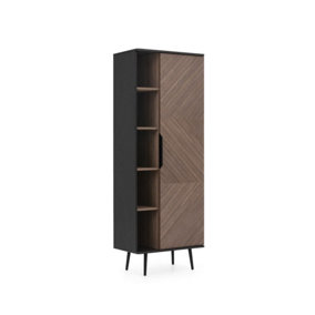 Pinelli Tall Cabinet - Elegant Storage Solution in Black Graphite & Oak - W700mm x H1900mm x D410mm