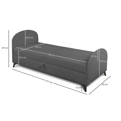 Ping Day Bed Chaise Lounge with Storage - Charcoal (MAVEL14)