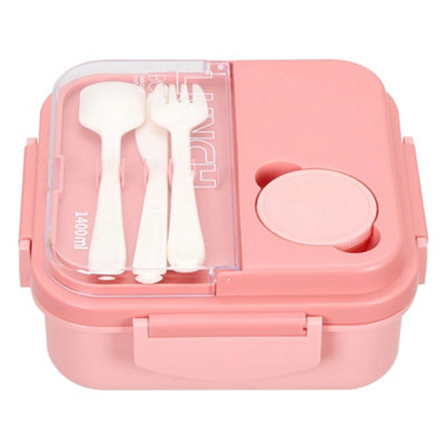 Pink 1.4L Leak-Proof 3-Compartment Lunch Box with Cutlery Set, 18.8cm W ...