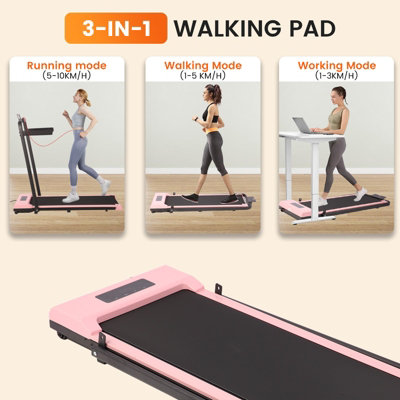 Pink 2 in 1 Foldable Home Fitness Walking Running Treadmill With