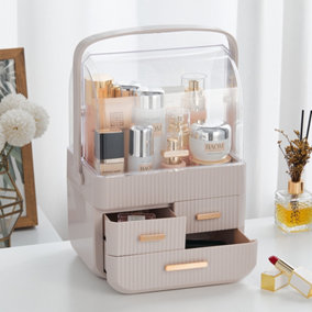 Pink 3-Drawer Makeup Organizer and Storage for Vanity with Lid and Drawers Countertop
